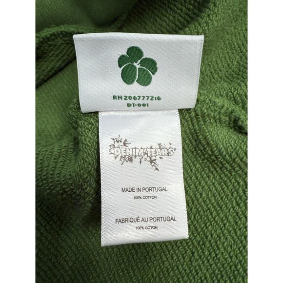 Denim Tears Hoodie Mens Large Green Cotton Embroidered Tears Pullover Sweatshirt - Picture 8 of 10